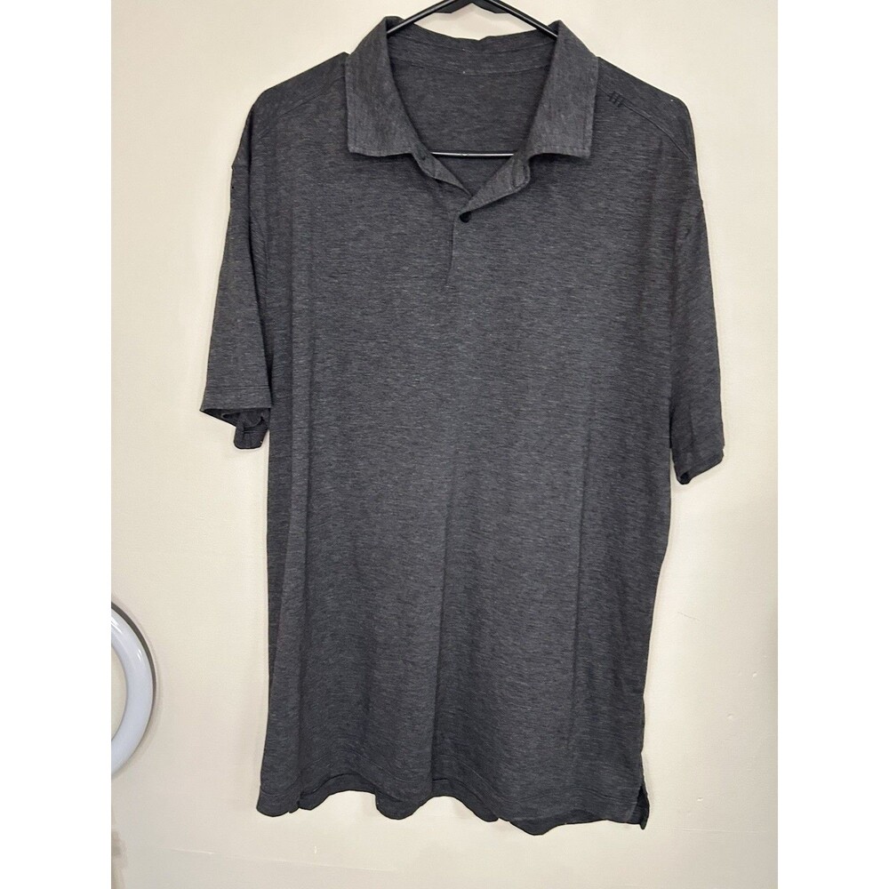 Lululemon Evolution Short Sleeve Polo Dark Heathered Gray Shirt Size Med Mens